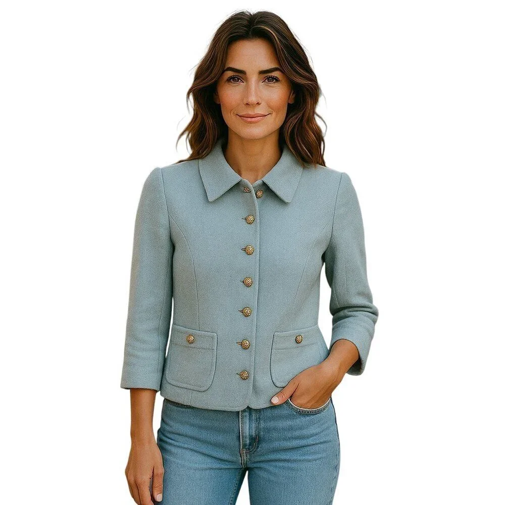 St. John Light Blue Cardigan Sweater - Picture 1 of 6